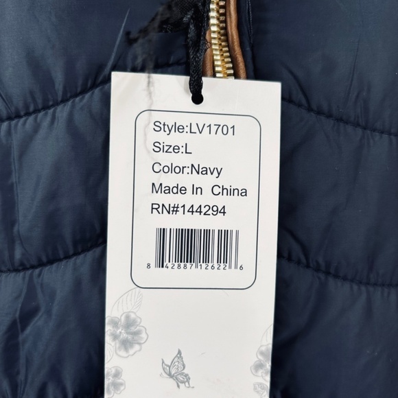 Han Ton Women’s Navy Puffy Full Zip Sherpa Lining Vest Size L - Picture 7 of 7